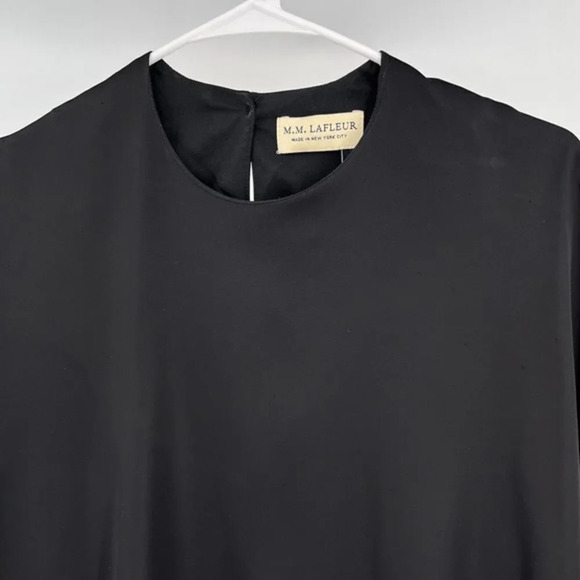 MM Lafleur Boxy Top Womens S Black Cupra Blend Cap Sleeves High-Low Luxe Minimal - Picture 2 of 11